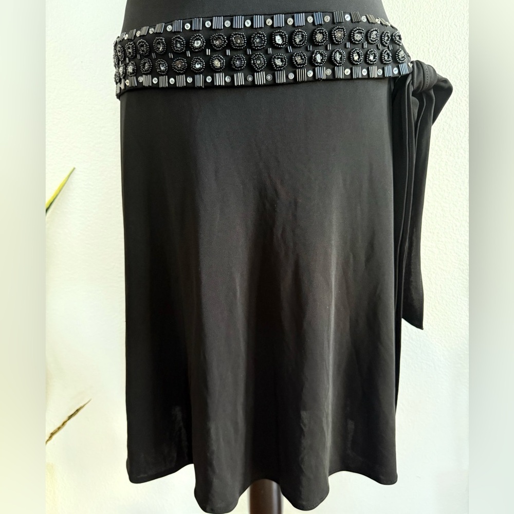 Anne Klein Black Embellished Drop-Waist Halter Midi Dress Size 6 - Picture 3 of 9